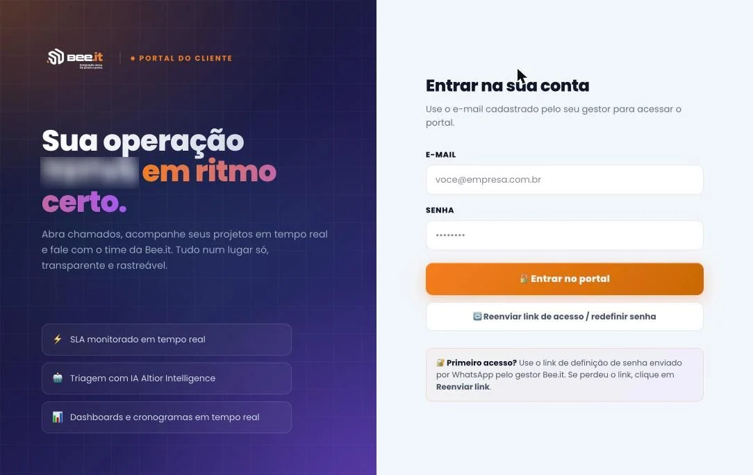 Tela Portal do Cliente do Bee IT PMS